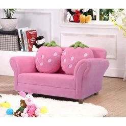COSTWAY Canapé Enfant Fauteuil Enfant Canapé Lit Pour Enfant Avec 2 Oreillers 90 * 53 * 48 CM Rose