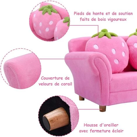 COSTWAY Canapé Enfant Fauteuil Enfant Canapé Lit Pour Enfant Avec 2 Oreillers 90 * 53 * 48 CM Rose 4 COSTWAY Canapé Enfant Fauteuil Enfant Canapé Lit Pour Enfant Avec 2 Oreillers 90 * 53 * 48 CM Rose – Image 2