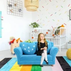 COSTWAY Canapé Enfant, Fauteuil Enfant Canapé Lit Pour Enfant Avec 2 Oreillers 90 X 54.8 X 48 CM (Bleu)