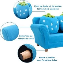 COSTWAY Canapé Enfant, Fauteuil Enfant Canapé Lit Pour Enfant Avec 2 Oreillers 90 X 54.8 X 48 CM (Bleu) -Assise pour enfant Soldes 11151427 3