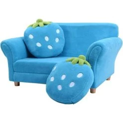 COSTWAY Canapé Enfant, Fauteuil Enfant Canapé Lit Pour Enfant Avec 2 Oreillers 90 X 54.8 X 48 CM (Bleu) -Assise pour enfant Soldes 11151427 5