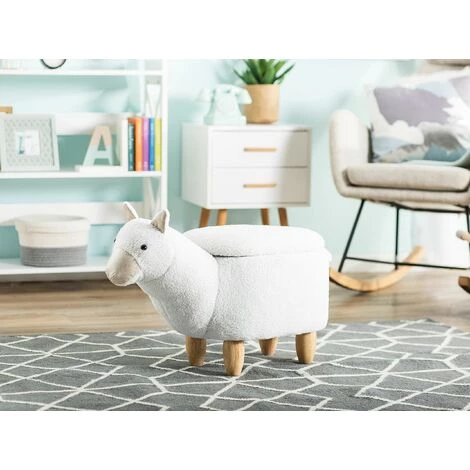 BELIANI Tabouret Enfant En Tissu Peluche Blanc - Blanc 4 BELIANI Tabouret Enfant En Tissu Peluche Blanc - Blanc – Image 2