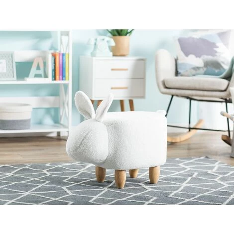 BELIANI Tabouret Enfant En Tissu Peluche Blanc - Blanc 4 BELIANI Tabouret Enfant En Tissu Peluche Blanc - Blanc – Image 2