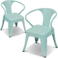 COSTWAY Lot De 2 Chaises Pour Enfant En Métal De Haute Qualité,de Style Rétro, Pour L'Intérieur/L’Extérieur, 44 X 44 X 55 Cm Bleu