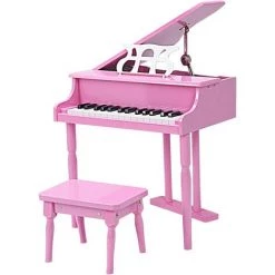 COSTWAY 30 Touches Piano Pour Enfants Noir/Rose Piano à Queue Avec Pupitre, Banc Éducatif De Musique Cadeau Idéal Pour Garçon/Fille 50x52x51cm