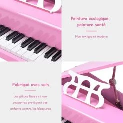 COSTWAY 30 Touches Piano Pour Enfants Noir/Rose Piano à Queue Avec Pupitre, Banc Éducatif De Musique Cadeau Idéal Pour Garçon/Fille 50x52x51cm -Assise pour enfant Soldes 18984420 3