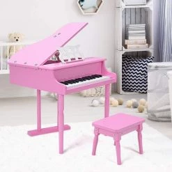 COSTWAY 30 Touches Piano Pour Enfants Noir/Rose Piano à Queue Avec Pupitre, Banc Éducatif De Musique Cadeau Idéal Pour Garçon/Fille 50x52x51cm -Assise pour enfant Soldes 18984420 4