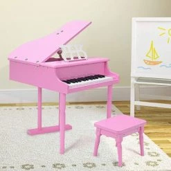 COSTWAY 30 Touches Piano Pour Enfants Noir/Rose Piano à Queue Avec Pupitre, Banc Éducatif De Musique Cadeau Idéal Pour Garçon/Fille 50x52x51cm -Assise pour enfant Soldes 18984420 5