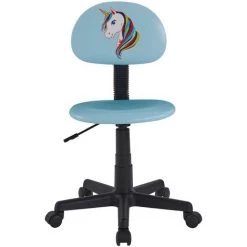 IDIMEX Chaise De Bureau Pour Enfant UNICORN Fauteuil Pivotant Sans Accoudoirs Hauteur Réglable En Synthétique Bleu Clair Avec Motif Licorne - Bleu Clair