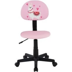 IDIMEX Chaise De Bureau Pour Enfant ALPACA Fauteuil Pivotant Sans Accoudoirs Hauteur Réglable, En Synthétique Rose Avec Motif Lama - Rose