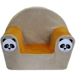 PETIT POUCET Fauteuil Club Panda Velours Couleur Beige Et Moutarde - Multicolor