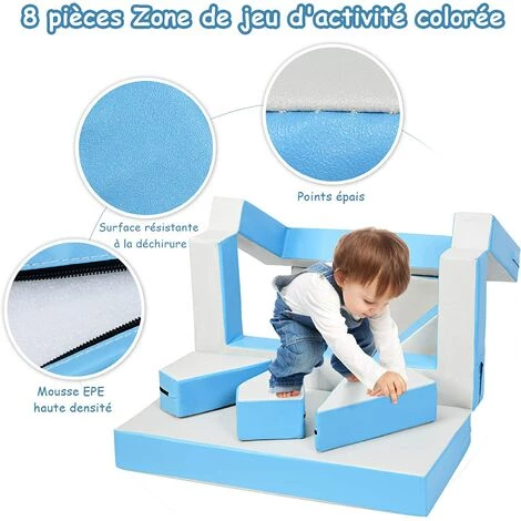 COSTWAY Canapé Pour Enfant Convertible Jeu 4 En 1 Canapé Puzzle Composé De Matelas Coloris Rouge+Bleu En EPE Et PU Imperméable (Bleu) 5 COSTWAY Canapé Pour Enfant Convertible Jeu 4 En 1 Canapé Puzzle Composé De Matelas Coloris Rouge+Bleu En EPE Et PU Imperméable (Bleu) – Image 3
