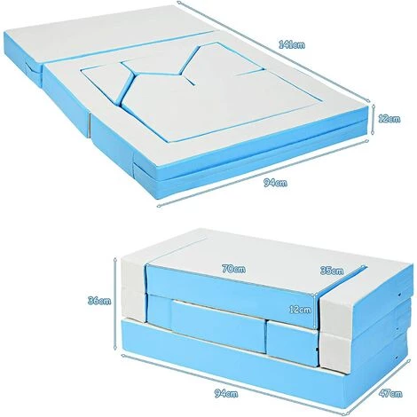 COSTWAY Canapé Pour Enfant Convertible Jeu 4 En 1 Canapé Puzzle Composé De Matelas Coloris Rouge+Bleu En EPE Et PU Imperméable (Bleu) 7 COSTWAY Canapé Pour Enfant Convertible Jeu 4 En 1 Canapé Puzzle Composé De Matelas Coloris Rouge+Bleu En EPE Et PU Imperméable (Bleu) – Image 5