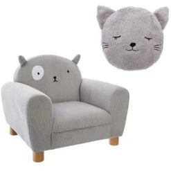 ATMOSPHERA FOR KIDS Fauteuil Enfant Chat Gris Avec Coussin Rond Chat Gris Atmosphera