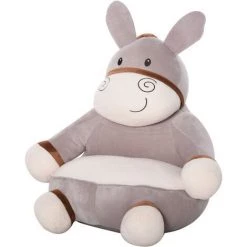 HOMCOM Fauteuil Enfant âne Dim. 60L X 55l X 60H Cm Garnissage Moelleux Coton Revêtement Velours Gris Crème - Gris