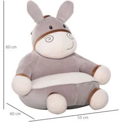 HOMCOM Fauteuil Enfant âne Dim. 60L X 55l X 60H Cm Garnissage Moelleux Coton Revêtement Velours Gris Crème - Gris -Assise pour enfant Soldes 30811824 3