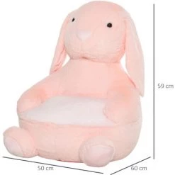 HOMCOM Fauteuil Enfant Lapin Dim. 60L X 50l X 59H Cm Garnissage Moelleux Coton Revêtement Peluche Douce Courte Rose - Rose -Assise pour enfant Soldes 30811827 3