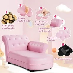 COSTWAY Canapé Pour Enfants 3 - 7 Ans En Simili Cuir Et Cadre En Bois, 82,5x46x42 Cm Pour Salle De Jeux Et Salon Rose Charge 45KG -Assise pour enfant Soldes 36774759 2
