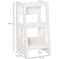 HOMCOM Tour D'apprentissage Tour D'observation Pour Enfants De 18 Mois à 5 Ans Hauteur Réglable Sur 3 Niveaux En HDPE 47 X 47 X 90 Cm Blanc - Blanc -Assise pour enfant Soldes 36843049 3