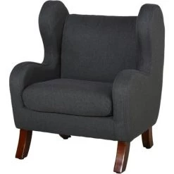 HOMCOM Fauteuil Enfant Oreilles Grand Confort Accoudoirs Assise Dossier Garnissage Mousse Haute Densité Piètement Bois Hévéa Verni Lin Gris - Gris