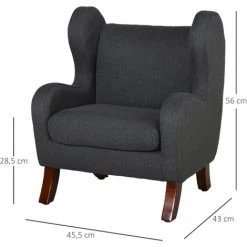 HOMCOM Fauteuil Enfant Oreilles Grand Confort Accoudoirs Assise Dossier Garnissage Mousse Haute Densité Piètement Bois Hévéa Verni Lin Gris - Gris -Assise pour enfant Soldes 37769066 3