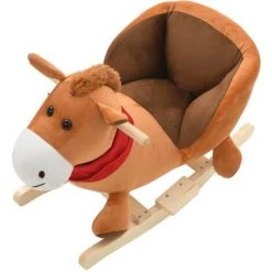 ASUPERMALL Cheval A Bascule Avec Dossier Peluche 60 X 32 X 50 Cm Marron -Assise pour enfant Soldes 39455643 5