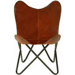 HAPPYSHOPPING Chaises Papillon 2 Pcs Marron Taille D'enfants Cuir Veritable -Assise pour enfant Soldes 39456539 4