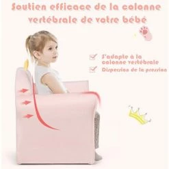 COSTWAY Fauteuil Club Enfants Surface Velours Canapé 51 X 37 X 43cm, Charge Max 50KG Rose Pour 1-5 Ans Agneau -Assise pour enfant Soldes 39948470 3