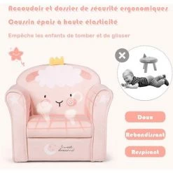 COSTWAY Fauteuil Club Enfants Surface Velours Canapé 51 X 37 X 43cm, Charge Max 50KG Rose Pour 1-5 Ans Agneau -Assise pour enfant Soldes 39948470 4