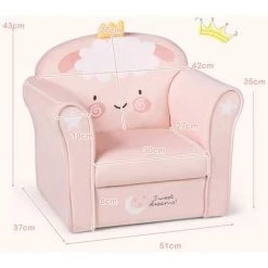 COSTWAY Fauteuil Club Enfants Surface Velours Canapé 51 X 37 X 43cm, Charge Max 50KG Rose Pour 1-5 Ans Agneau -Assise pour enfant Soldes 39948470 5