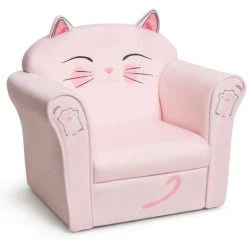 COSTWAY Fauteuil Club Enfants Surface Velours Canapé 51 X 37 X 43cm, Charge Max 50KG Rose Pour 1-5 Ans Chat