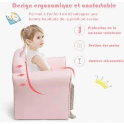 COSTWAY Fauteuil Club Enfants Surface Velours Canapé 51 X 37 X 43cm, Charge Max 50KG Rose Pour 1-5 Ans Chat -Assise pour enfant Soldes 39953003 4