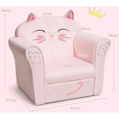 COSTWAY Fauteuil Club Enfants Surface Velours Canapé 51 X 37 X 43cm, Charge Max 50KG Rose Pour 1-5 Ans Chat -Assise pour enfant Soldes 39953003 5