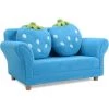 GOPLUS Canapé Enfant 2 Places-Fauteuil Enfant Avec Deux Oreillers En Forme De Fraise-Sofa Fille Et Gar?on-Capacité De Charge 90KG-90x53x48cm-Bleu/Rose (Bleu) -Assise pour enfant Soldes 40243799 1