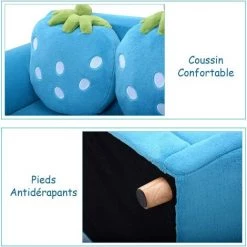 GOPLUS Canapé Enfant 2 Places-Fauteuil Enfant Avec Deux Oreillers En Forme De Fraise-Sofa Fille Et Gar?on-Capacité De Charge 90KG-90x53x48cm-Bleu/Rose (Bleu) -Assise pour enfant Soldes 40243799 3