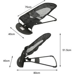 YONGQING Transat Balancelle Bébé Chaise Berceuse Pour Bébé Avec Ceinture De Sécurite A Dossier Réglage - Noir - Noir -Assise pour enfant Soldes 42277073 2