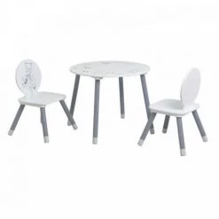 DANSMAMAISON Petite Table + 2 Chaises Blanc/Gris - NOURS - Table : L 60 X L 60 X H 50 Cm - Blanc