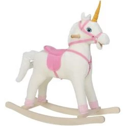 WOLTU Jouet à Bascule En Bois. Licorne à Bascule Avec Effet Sonore. Pour Bébé 18-48 Mois. Blanc + Rose