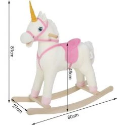WOLTU Jouet à Bascule En Bois. Licorne à Bascule Avec Effet Sonore. Pour Bébé 18-48 Mois. Blanc + Rose -Assise pour enfant Soldes 46749848 3