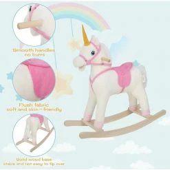 WOLTU Jouet à Bascule En Bois. Licorne à Bascule Avec Effet Sonore. Pour Bébé 18-48 Mois. Blanc + Rose -Assise pour enfant Soldes 46749848 4