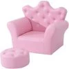 HOMCOM Ensemble Fauteuil Et Pouf Enfant Design Couronne De Princesse - Dossier Et Assise Pouf Avec Boutons Strass Aspect Cristaux - Structure Bois Revêtement Synthétique PVC Rose - Rose -Assise pour enfant Soldes 47140649 1
