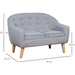 HOMCOM Fauteuil Enfant Design Scandinave Grand Confort Dossier Capitonné 10 Boutons Piètement Effilé Aspect Bois Clair Revêtement Lin Gris Clair -Assise pour enfant Soldes 47140657 3