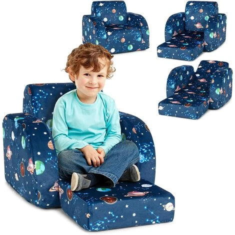 COSTWAY Canapé 3en1 Pour Enfants, Fauteuil Convertible Pliable En Velours Canapé-Lit Pliable Pour Garçons Et Filles 0 à 3 Ans Bleu 3 COSTWAY Canapé 3en1 Pour Enfants, Fauteuil Convertible Pliable En Velours Canapé-Lit Pliable Pour Garçons Et Filles 0 à 3 Ans Bleu