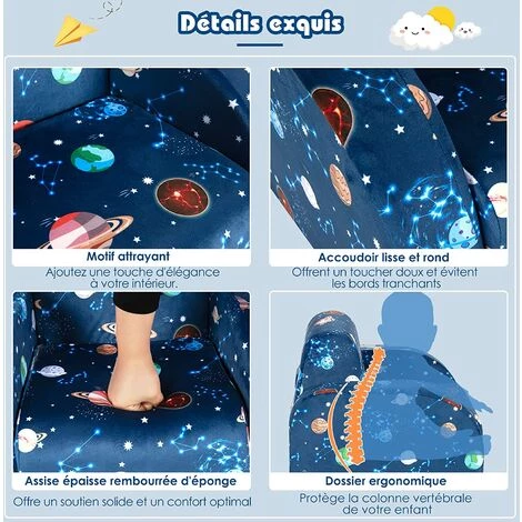 COSTWAY Canapé 3en1 Pour Enfants, Fauteuil Convertible Pliable En Velours Canapé-Lit Pliable Pour Garçons Et Filles 0 à 3 Ans Bleu 4 COSTWAY Canapé 3en1 Pour Enfants, Fauteuil Convertible Pliable En Velours Canapé-Lit Pliable Pour Garçons Et Filles 0 à 3 Ans Bleu – Image 2