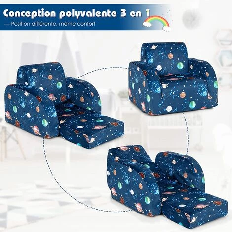 COSTWAY Canapé 3en1 Pour Enfants, Fauteuil Convertible Pliable En Velours Canapé-Lit Pliable Pour Garçons Et Filles 0 à 3 Ans Bleu 5 COSTWAY Canapé 3en1 Pour Enfants, Fauteuil Convertible Pliable En Velours Canapé-Lit Pliable Pour Garçons Et Filles 0 à 3 Ans Bleu – Image 3
