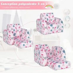 COSTWAY Canapé 3en1 Pour Enfants, Fauteuil Convertible Pliable En Velours Canapé-Lit Pliable Pour Garçons Et Filles 0 à 3 Ans Rose -Assise pour enfant Soldes 50062459 3