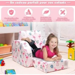 COSTWAY Canapé 3en1 Pour Enfants, Fauteuil Convertible Pliable En Velours Canapé-Lit Pliable Pour Garçons Et Filles 0 à 3 Ans Rose -Assise pour enfant Soldes 50062459 4
