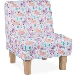 Relaxdays Fauteuil Enfant Avec Motifs De Lama, Pour Filles, Petite Chaise Pieds En Bois, HLP : 60x45x52cm, Multicolore