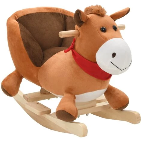 YOUTHUP Cheval à Bascule Avec Dossier Peluche 60 X 32 X 50 Cm Marron - Brun 3 YOUTHUP Cheval à Bascule Avec Dossier Peluche 60 X 32 X 50 Cm Marron - Brun