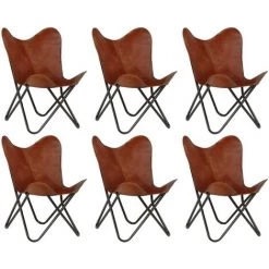 Topdeal Chaises Papillon 6 Pcs Marron Taille D'enfants Cuir Véritable VDFF21709_FR